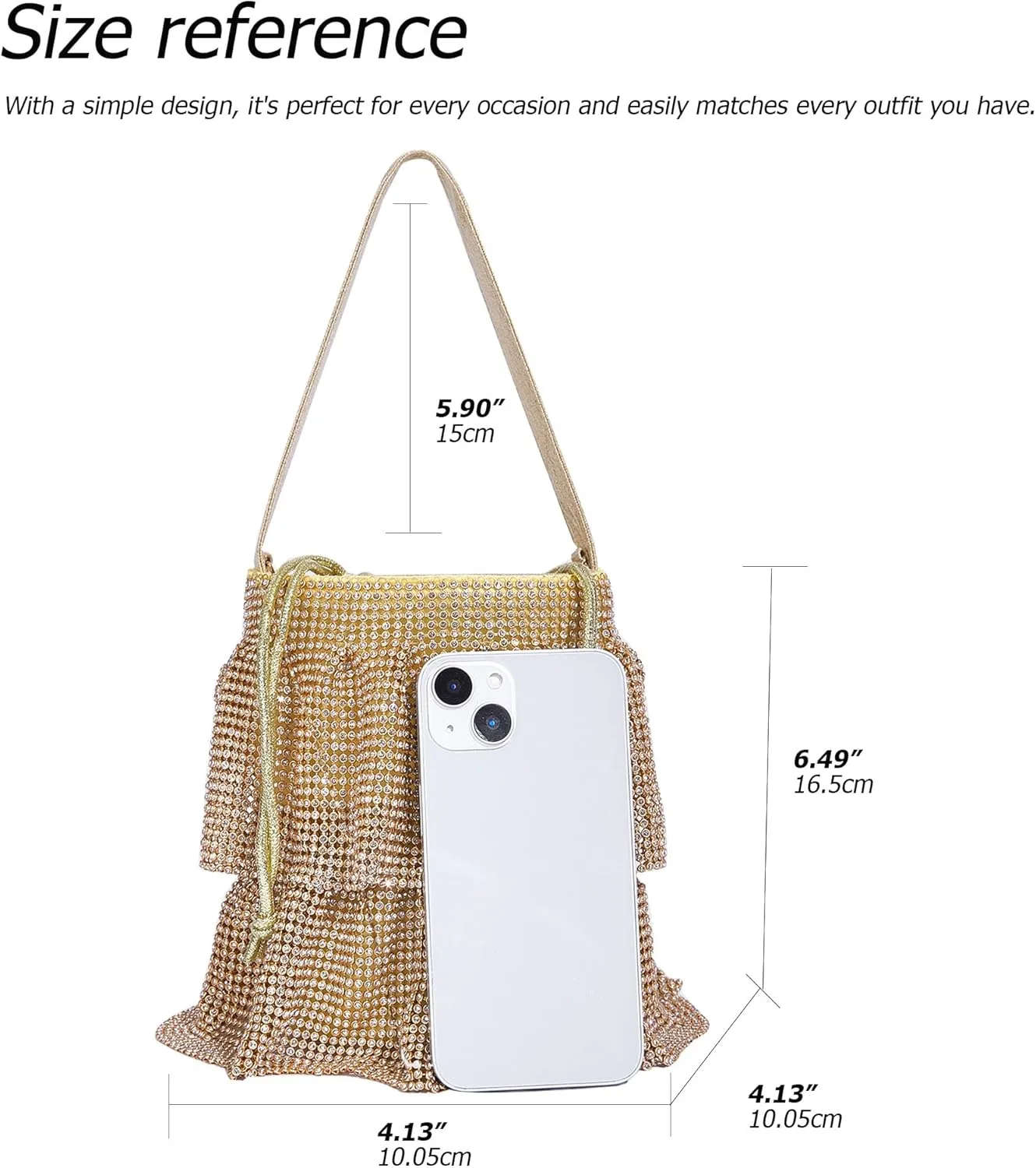 Sparkling Rhinestone Chain Handbag Women Elegant Evening Clutch Bag Bling Crystal Crossbody Purse for Wedding Party
