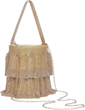 Sparkling Rhinestone Chain Handbag Women Elegant Evening Clutch Bag Bling Crystal Crossbody Purse for Wedding Party