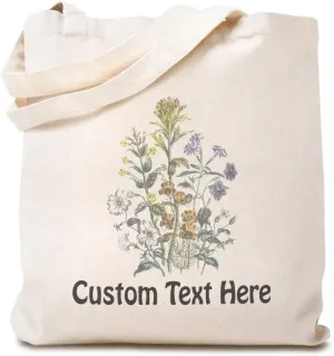Speedy Pros Canvas Tote Bag for Women Browallia Mimulus Bush Violet Vintage Botanical Flowers