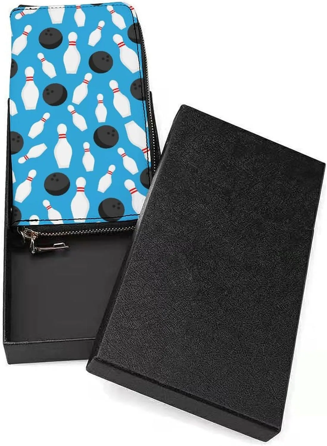 Sport Bowling Ball And Bowling Pins Women's Leather Long Large Capacity Wallet Clutch Wallet with Hand Strap