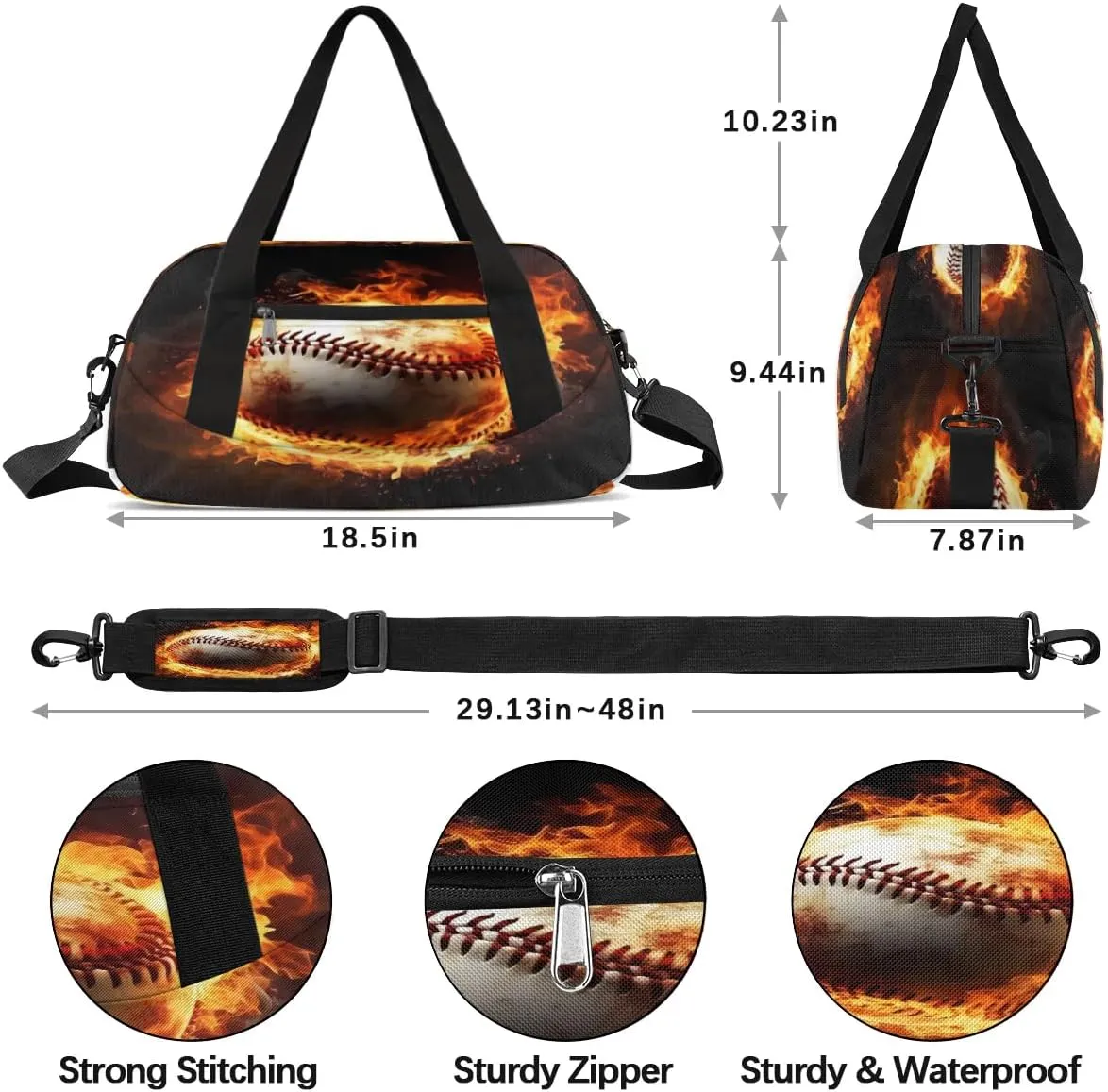 Sport Duffel Bag Baseball Fire Kids Gym Bag Weekender Overnight Bags for Boys Girls Teens Carry On Workout Travel Bag