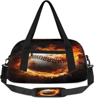Sport Duffel Bag Baseball Fire Kids Gym Bag Weekender Overnight Bags for Boys Girls Teens Carry On Workout Travel Bag