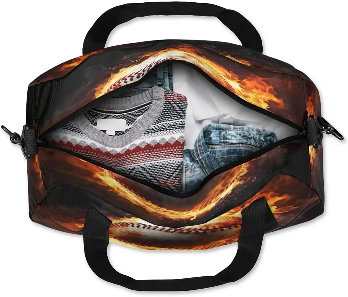 Sport Duffel Bag Baseball Fire Kids Gym Bag Weekender Overnight Bags for Boys Girls Teens Carry On Workout Travel Bag