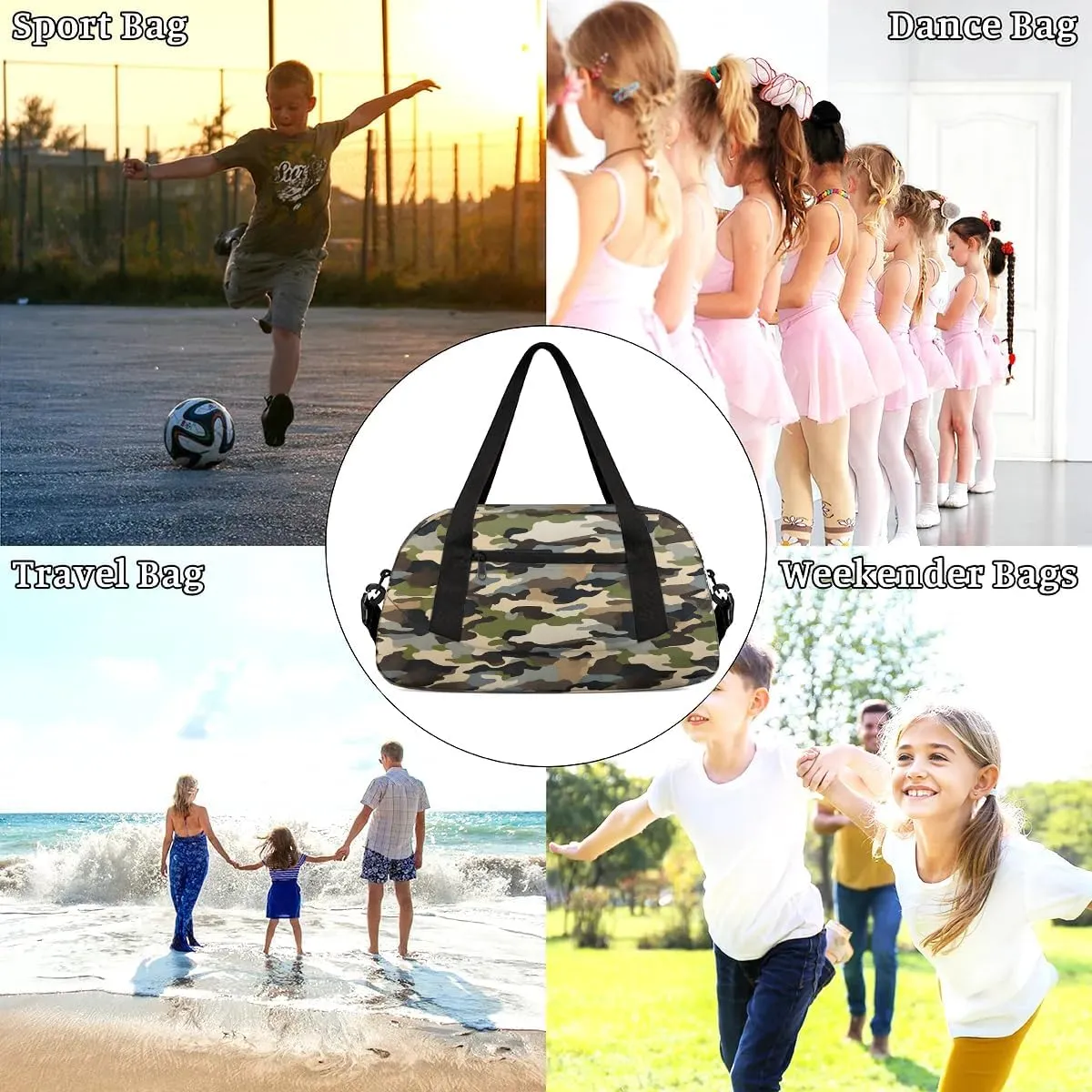 Sport Duffel Bag Camo Color Kids Gym Bag Weekender Overnight Bags for Boys Girls Teens Carry On Workout Travel Bag