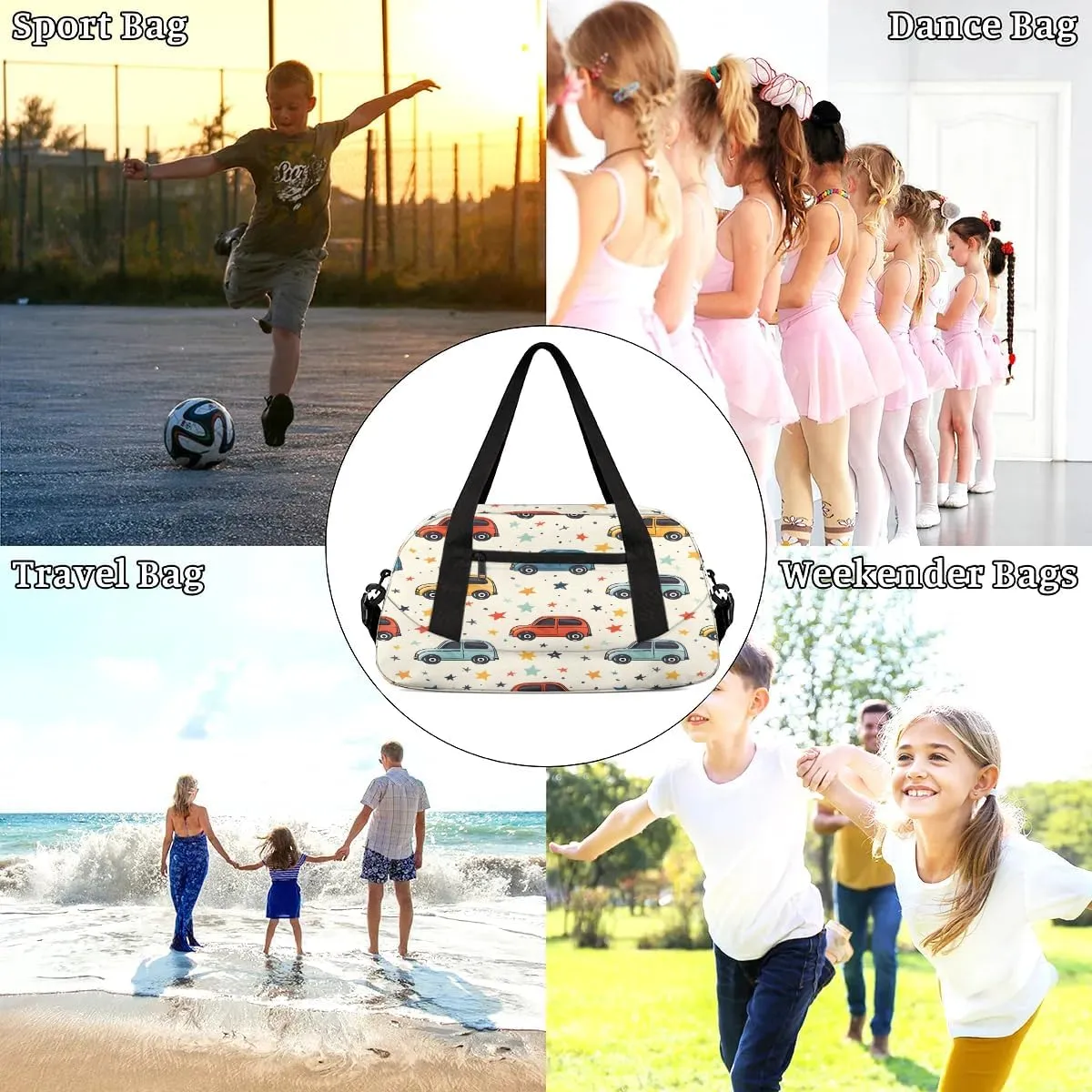Sport Duffel Bag Cars Stars Kids Gym Bag Weekender Overnight Bags for Boys Girls Teens Carry On Workout Travel Bag
