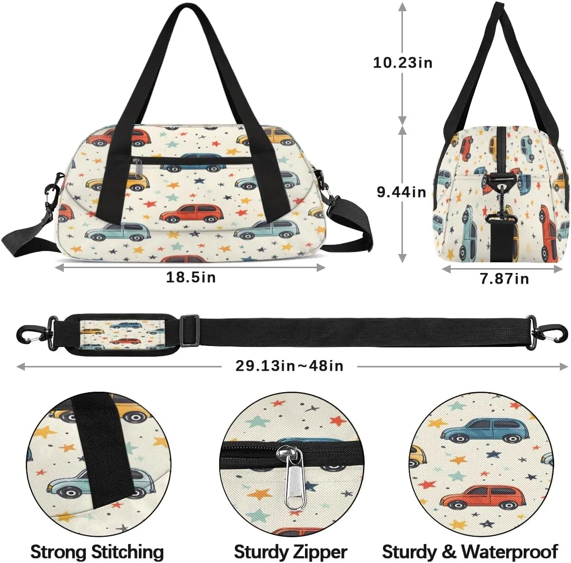 Sport Duffel Bag Cars Stars Kids Gym Bag Weekender Overnight Bags for Boys Girls Teens Carry On Workout Travel Bag