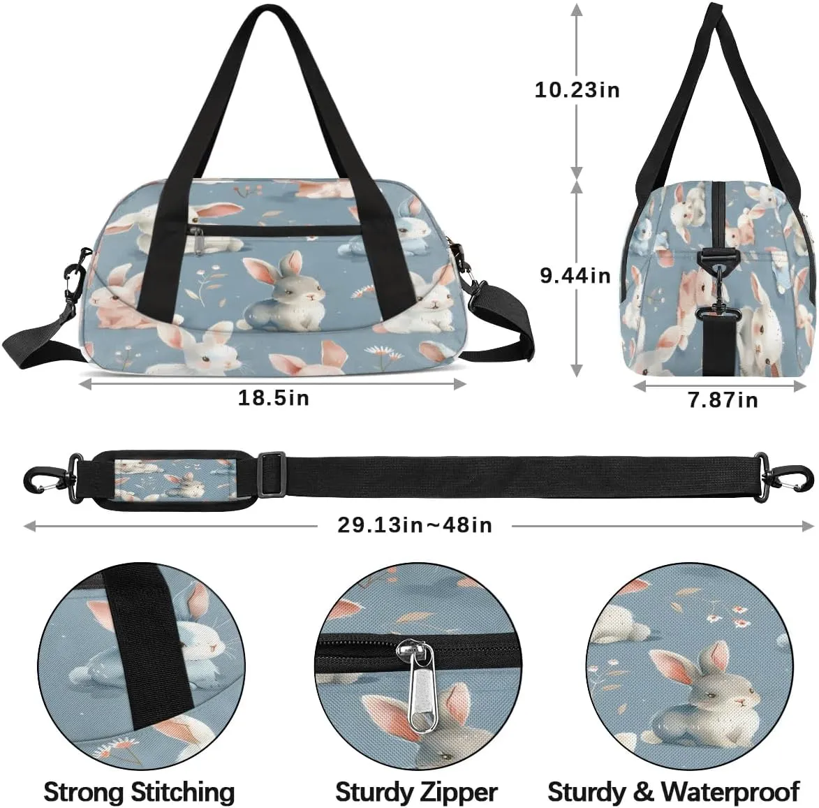 Sport Duffel Bag Cute Rabbit Kids Gym Bag Weekender Overnight Bags for Boys Girls Teens Carry On Workout Travel Bag
