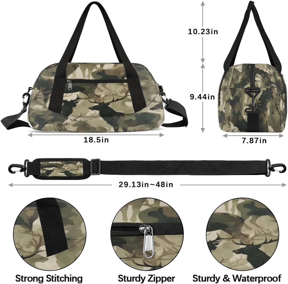 Sport Duffel Bag Deer Camo Kids Gym Bag Weekender Overnight Bags for Boys Girls Teens Carry On Workout Travel Bag