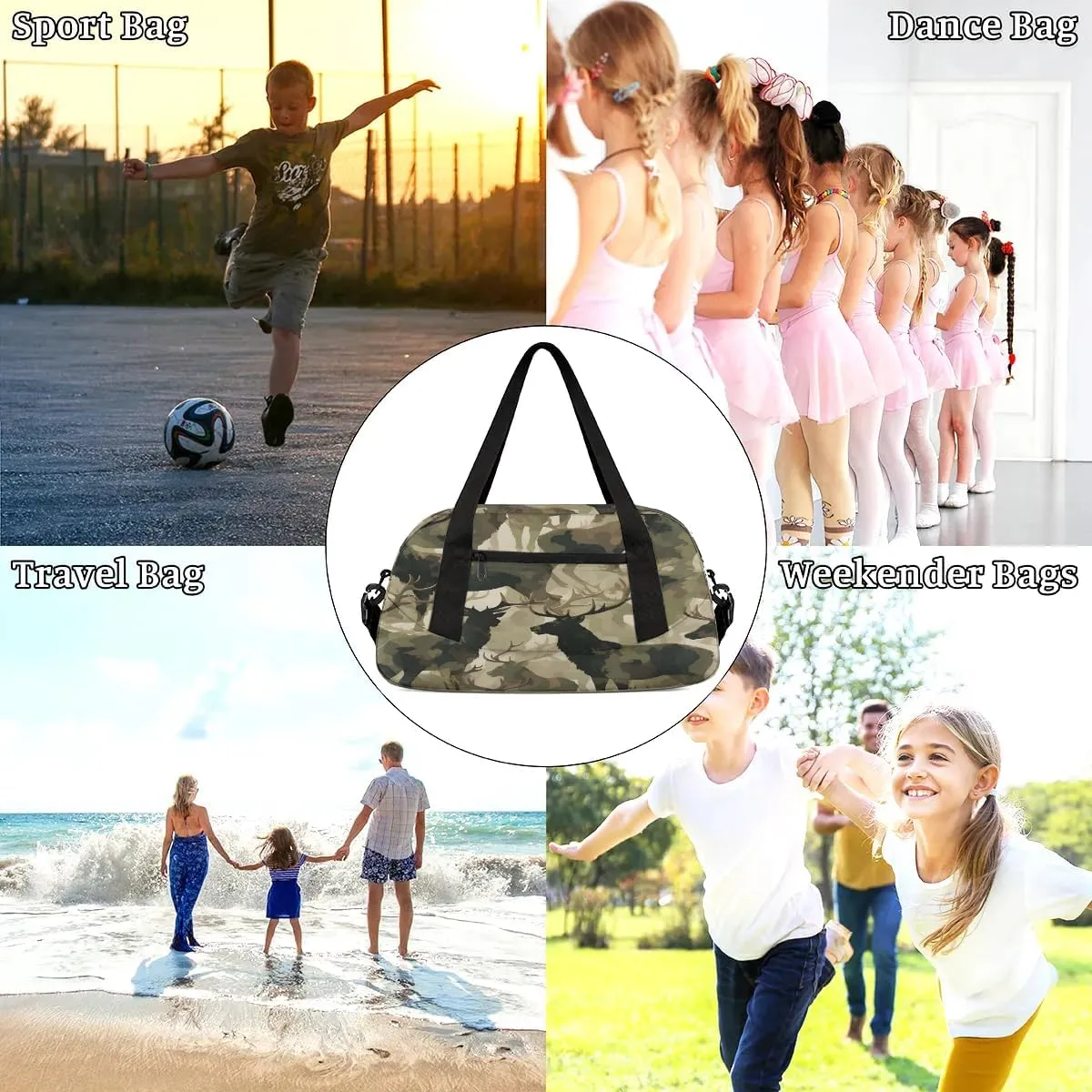 Sport Duffel Bag Deer Camo Kids Gym Bag Weekender Overnight Bags for Boys Girls Teens Carry On Workout Travel Bag