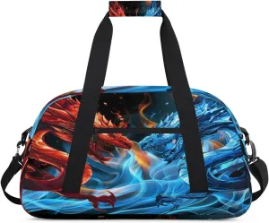 Sport Duffel Bag Dragon Red Blue Cool Big Size Waterproof Durable Foldable Overnight Bag Sleepover bag Weekender Bags Workout Bag for Dance Ballet Gym Gymnastics luggage Travel Bag Gift