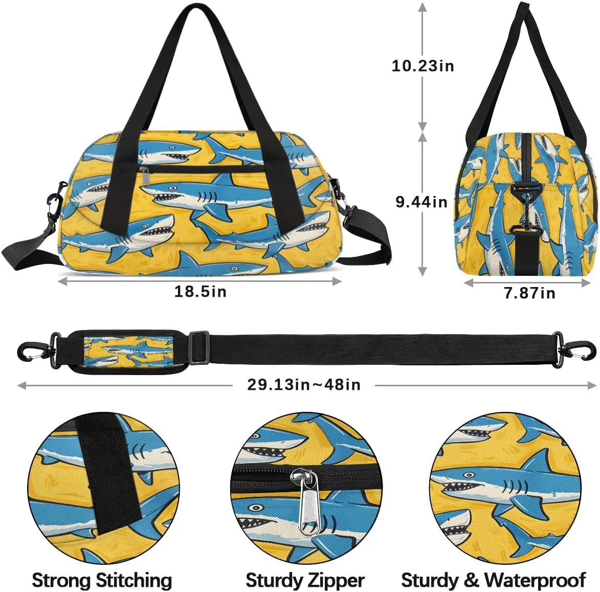 Sport Duffel Bag Funny Sharks Kids Gym Bag Weekender Overnight Bags for Boys Girls Teens Carry On Workout Travel Bag