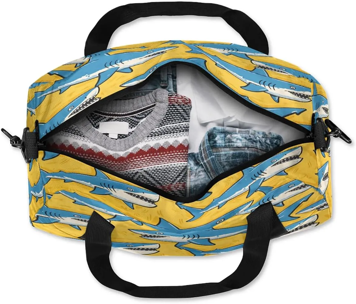 Sport Duffel Bag Funny Sharks Kids Gym Bag Weekender Overnight Bags for Boys Girls Teens Carry On Workout Travel Bag