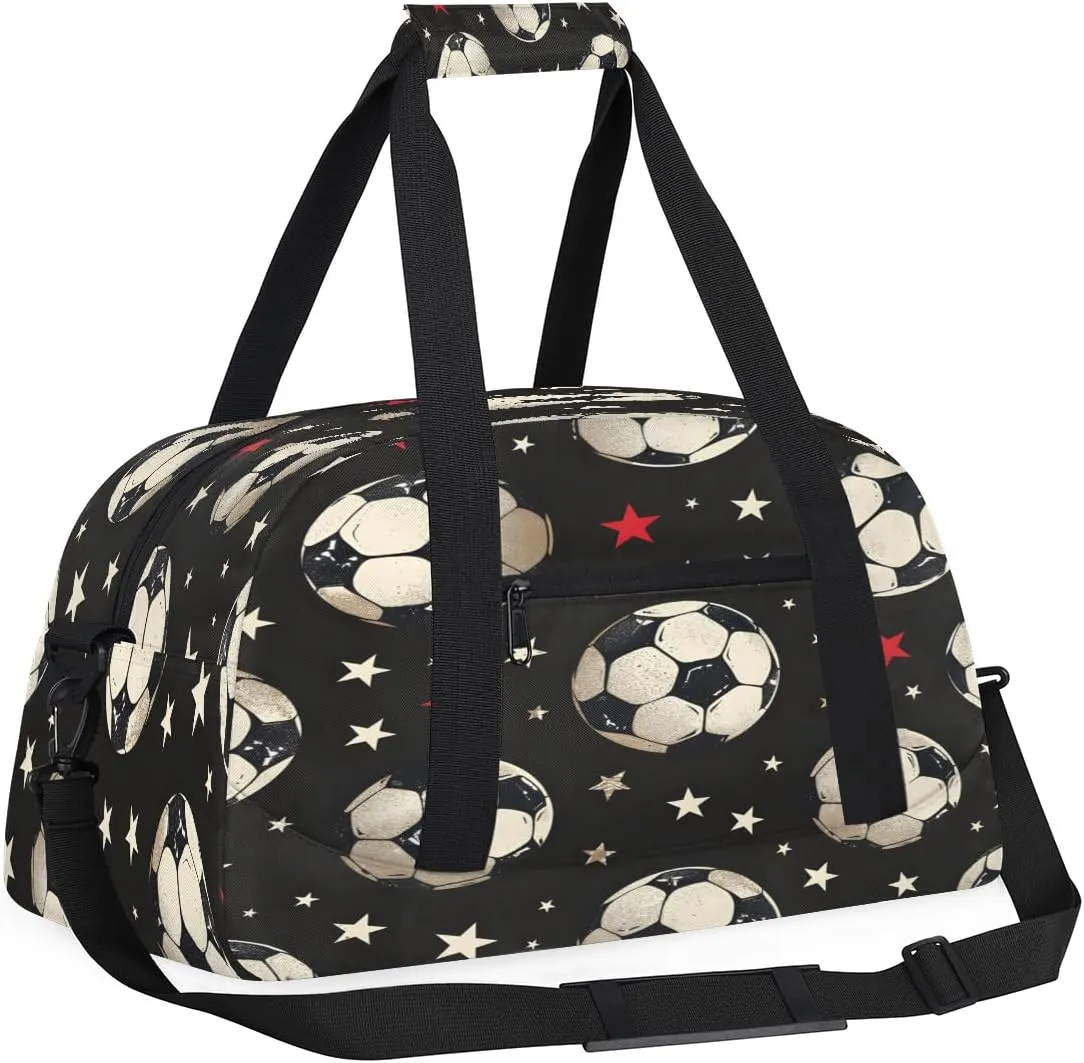Sport Pattern Kids Overnighter Duffel Bags for Boys, Carry-On Size Sports Gym Bag with Front Zipper Pocket for School Practice or Overnight Travel Weekender Sleepover Tote Bag