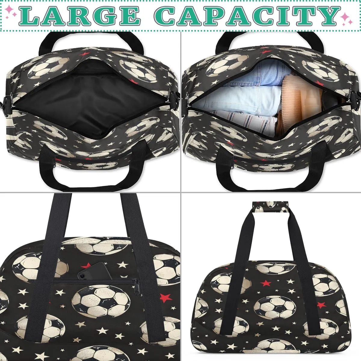 Sport Pattern Kids Overnighter Duffel Bags for Boys, Carry-On Size Sports Gym Bag with Front Zipper Pocket for School Practice or Overnight Travel Weekender Sleepover Tote Bag