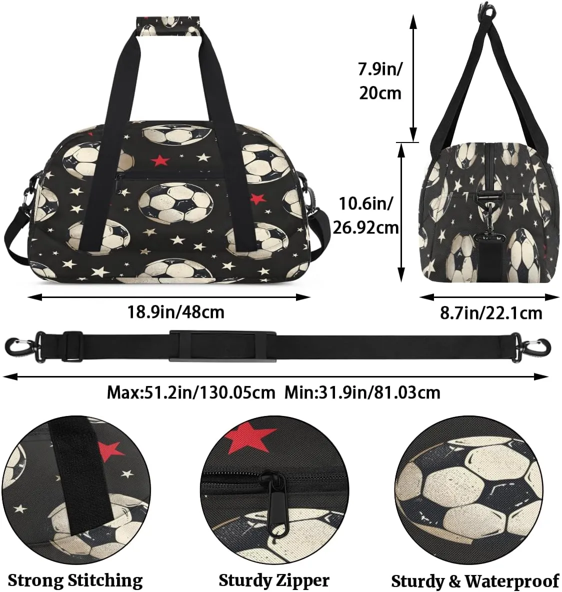 Sport Pattern Kids Overnighter Duffel Bags for Boys, Carry-On Size Sports Gym Bag with Front Zipper Pocket for School Practice or Overnight Travel Weekender Sleepover Tote Bag