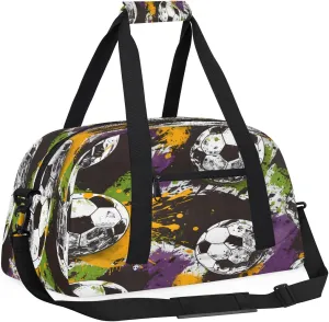 Sport Themed Kids Overnighter Duffel Bags for Boys, Carry-On Size Sports Gym Bag with Front Zipper Pocket for School Practice or Overnight Travel Weekender Sleepover Tote Bag