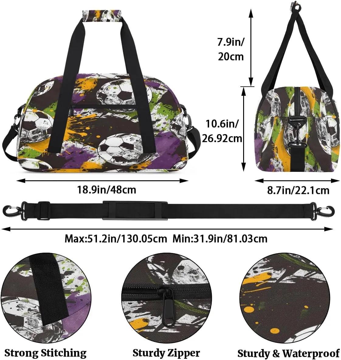 Sport Themed Kids Overnighter Duffel Bags for Boys, Carry-On Size Sports Gym Bag with Front Zipper Pocket for School Practice or Overnight Travel Weekender Sleepover Tote Bag