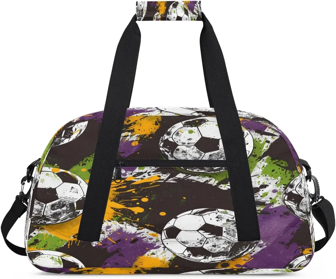 Sport Themed Kids Overnighter Duffel Bags for Boys, Carry-On Size Sports Gym Bag with Front Zipper Pocket for School Practice or Overnight Travel Weekender Sleepover Tote Bag