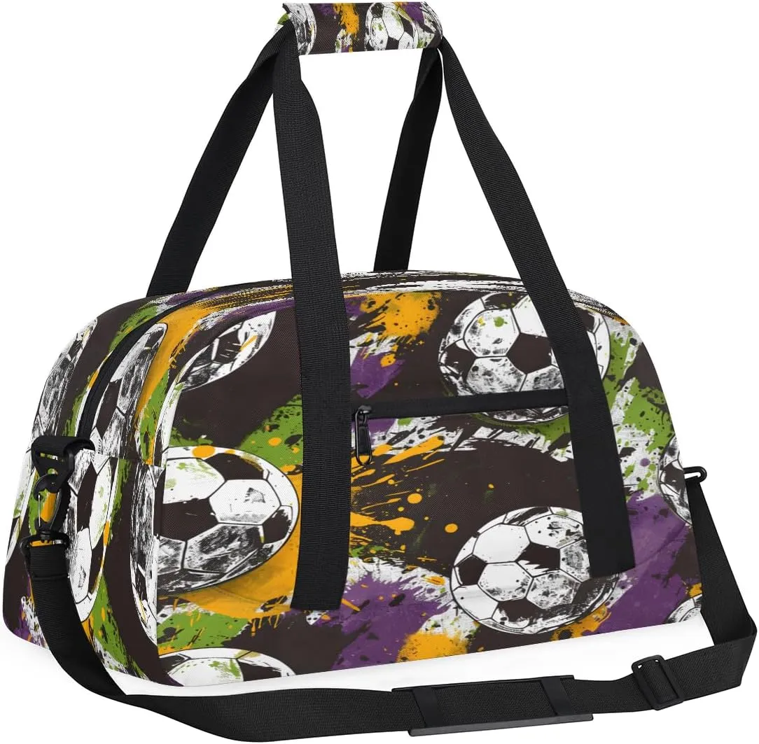 Sport Themed Kids Overnighter Duffel Bags for Boys, Carry-On Size Sports Gym Bag with Front Zipper Pocket for School Practice or Overnight Travel Weekender Sleepover Tote Bag
