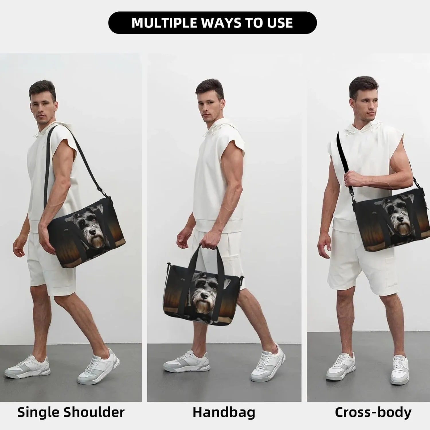 Sports Gym Bag for Women Men Travel Duffel Bag Tote Weekender Bag Carry on Overnight Bag for Travel Swimming Fitness Workout Sports Animal schnauzer dog Duffle Bag