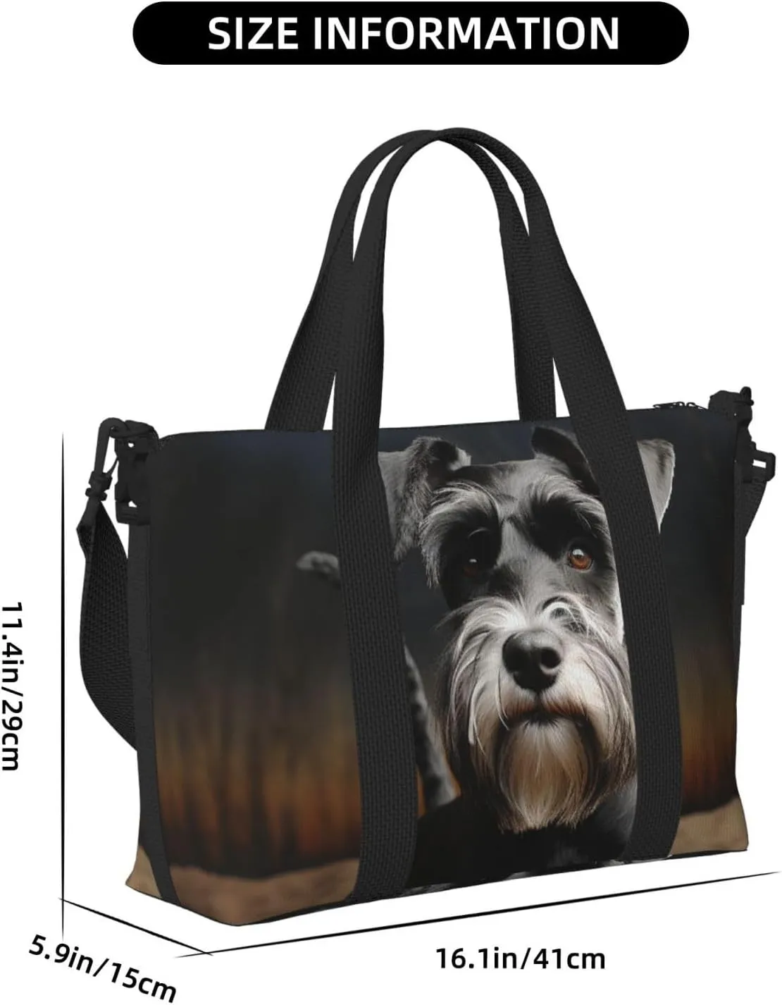 Sports Gym Bag for Women Men Travel Duffel Bag Tote Weekender Bag Carry on Overnight Bag for Travel Swimming Fitness Workout Sports Animal schnauzer dog Duffle Bag