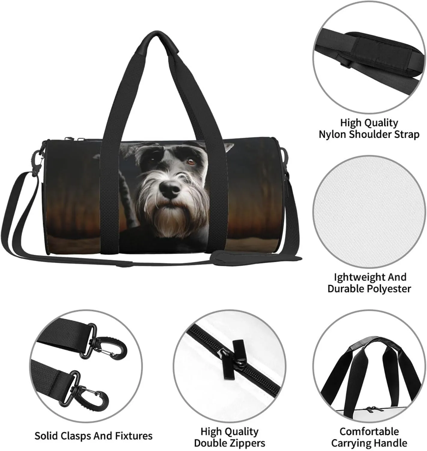 Sports Gym Bag for Women Men Travel Duffel Bag Tote Weekender Bag Carry on Overnight Bag for Travel Swimming Fitness Workout Sports Animal schnauzer dog Duffle Bag