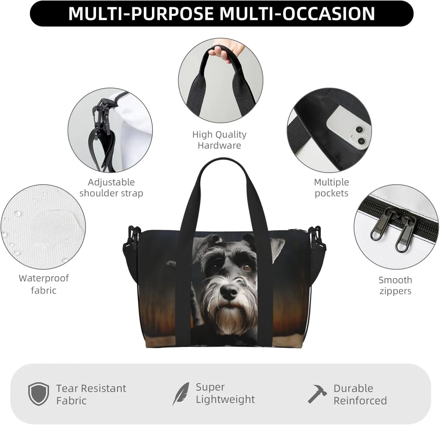 Sports Gym Bag for Women Men Travel Duffel Bag Tote Weekender Bag Carry on Overnight Bag for Travel Swimming Fitness Workout Sports Animal schnauzer dog Duffle Bag