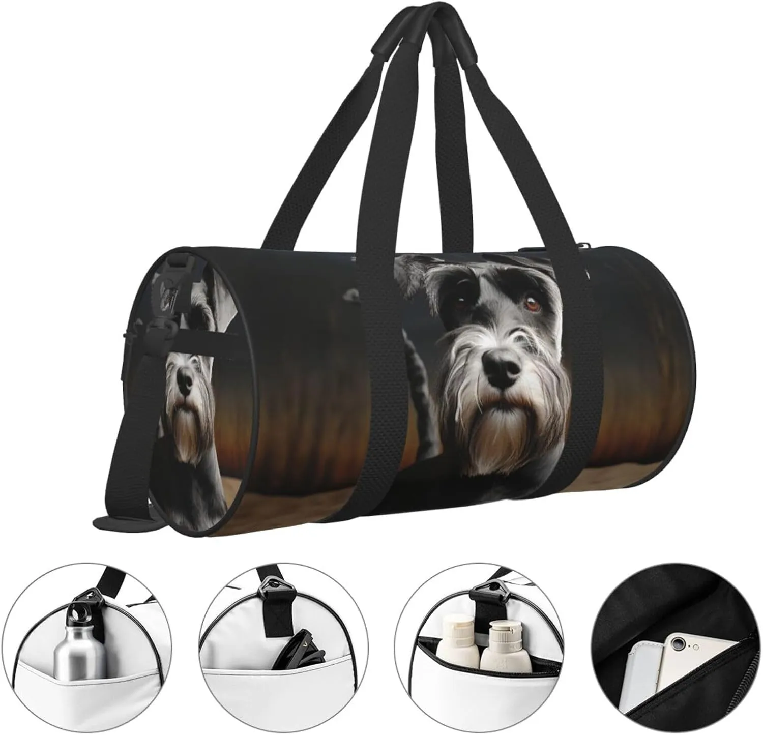 Sports Gym Bag for Women Men Travel Duffel Bag Tote Weekender Bag Carry on Overnight Bag for Travel Swimming Fitness Workout Sports Animal schnauzer dog Duffle Bag