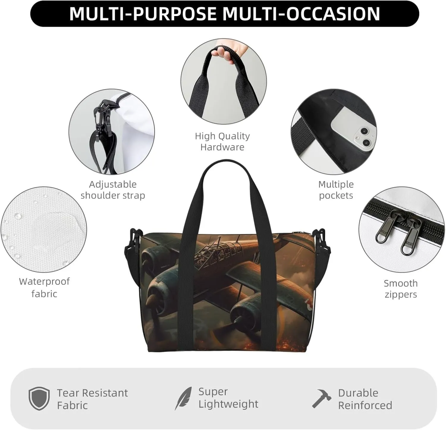 Sports Gym Bag for Women Men Travel Duffel Bag Tote Weekender Bag Carry on Overnight Bag for Travel Swimming Fitness Workout Sports World War Aircraft Duffle Bag
