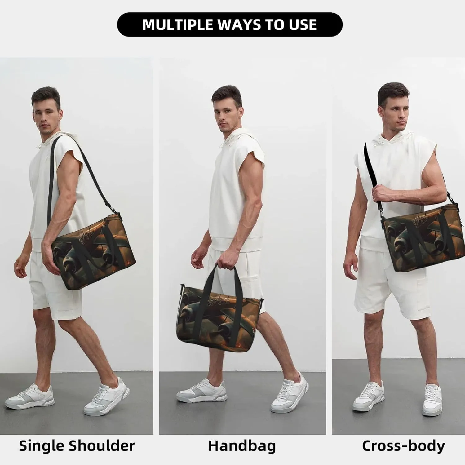 Sports Gym Bag for Women Men Travel Duffel Bag Tote Weekender Bag Carry on Overnight Bag for Travel Swimming Fitness Workout Sports World War Aircraft Duffle Bag