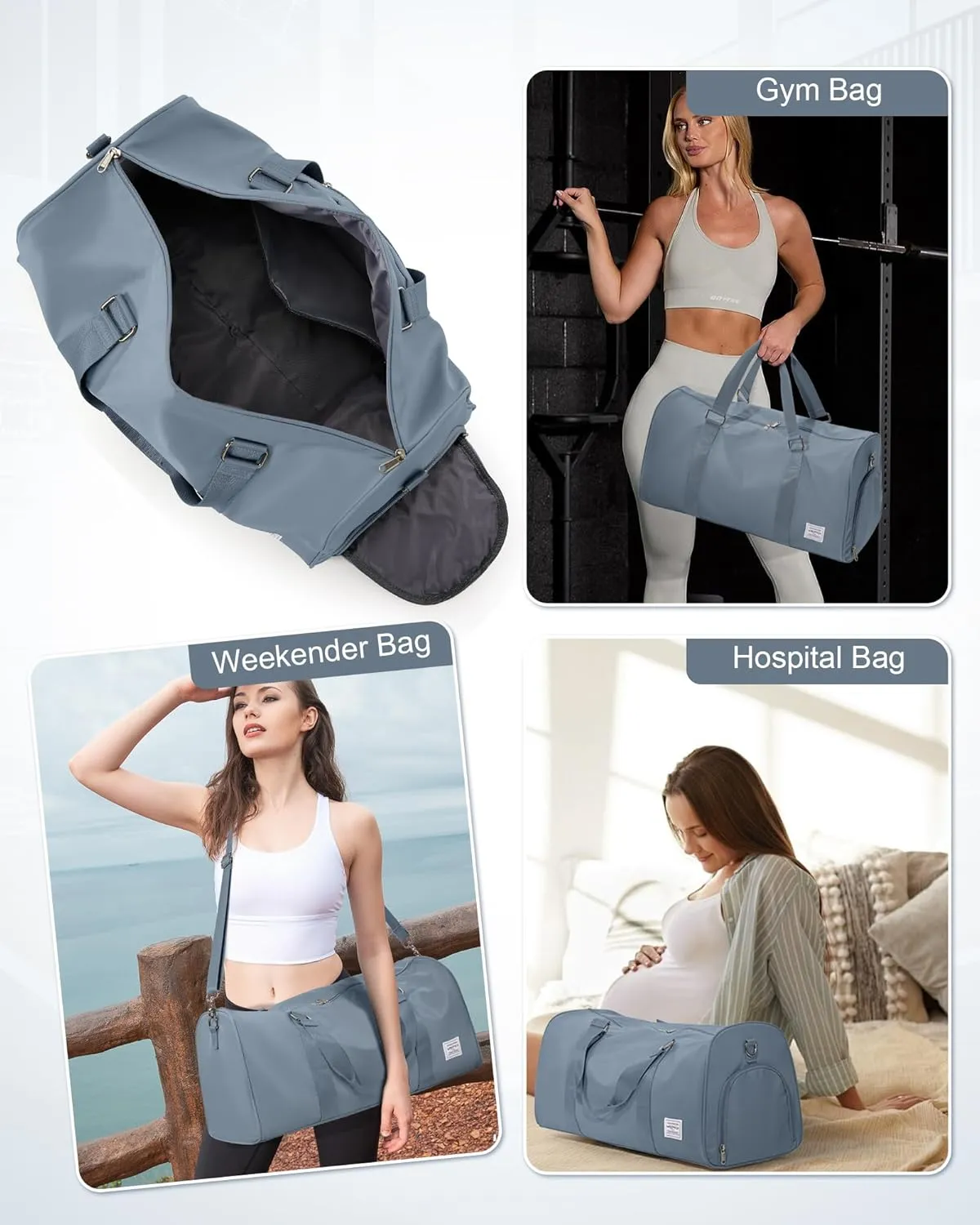 Sports Gym Bag for Women Men, Travel Duffle Bag Personal Item Travel Bag for Airplane, Waterproof Weekender Bag Carry On Tote Bags Overnight Bag with Shoes Compartment and Wet Pocket, Darkblue