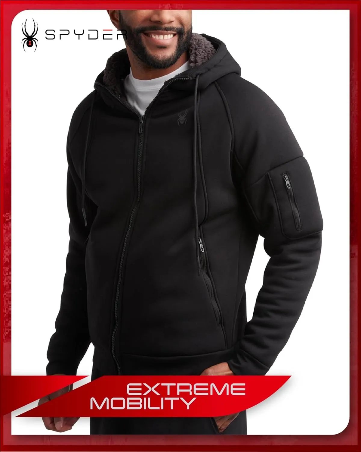 Spyder Men's Hoodie - Sherpa Lined Fleece Zip Up Jacket with ThermoWeb Insulation - Warm Outerwear Hoodies for Men (S-XXL)