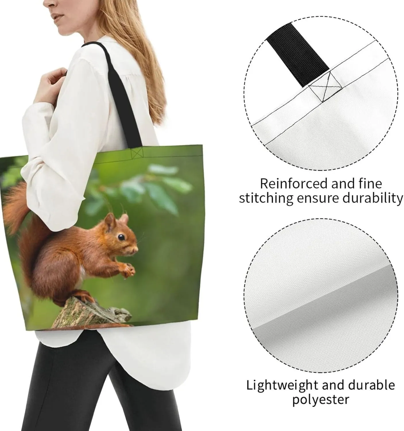 Squirrel Canvas Tote Bag Cute Shoulder Bag Handbag Casual Animal Grocery Bags Cute Animals Bag for Outdoor