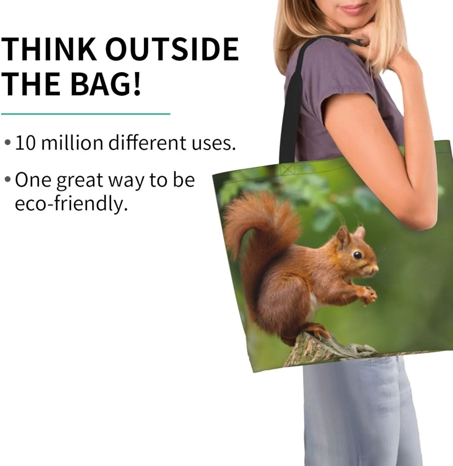 Squirrel Canvas Tote Bag Cute Shoulder Bag Handbag Casual Animal Grocery Bags Cute Animals Bag for Outdoor