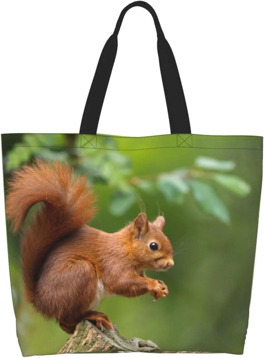 Squirrel Canvas Tote Bag Cute Shoulder Bag Handbag Casual Animal Grocery Bags Cute Animals Bag for Outdoor
