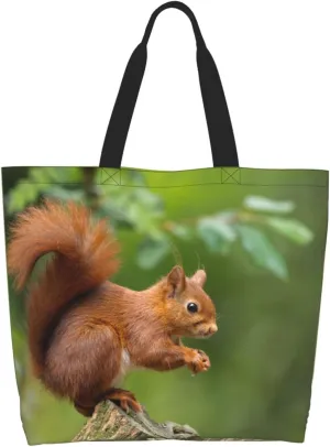 Squirrel Canvas Tote Bag Cute Shoulder Bag Handbag Casual Animal Grocery Bags Cute Animals Bag for Outdoor