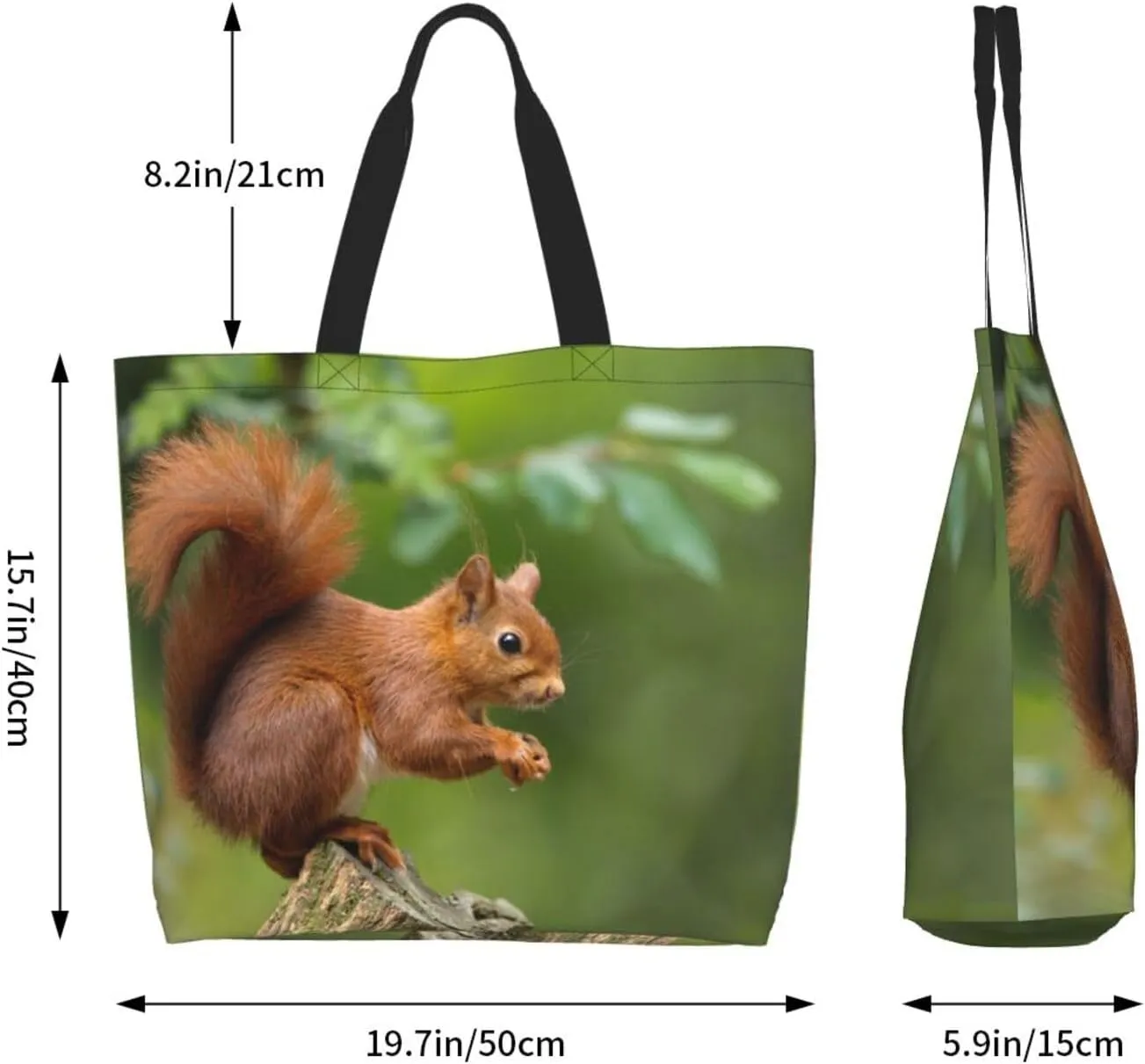 Squirrel Canvas Tote Bag Cute Shoulder Bag Handbag Casual Animal Grocery Bags Cute Animals Bag for Outdoor
