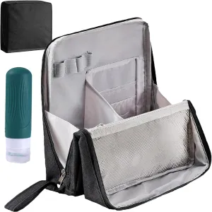 Standing Makeup Bag, Portable, Large Capacity, Doresty Stand up Makeup Bag, Vertical Large Opening Waterproof Multifunctional Make up Bags with Compartments, Travel-Friendly (Black)