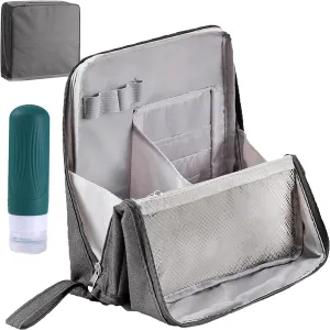 Standing Makeup Bag, Portable, Large Capacity, Doresty Stand up Makeup Bag, Vertical Large Opening Waterproof Multifunctional Make up Bags with Compartments, Travel-Friendly (Gray)