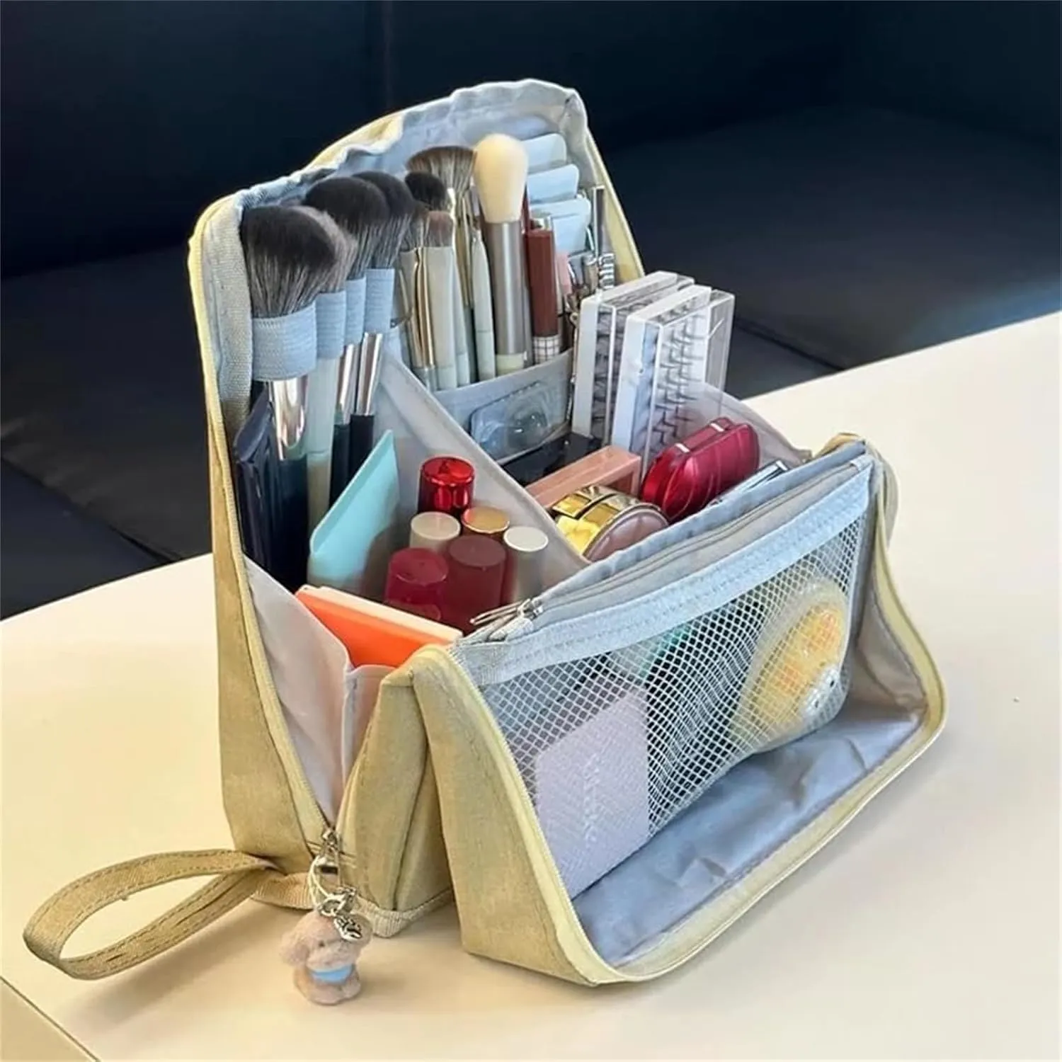 Standing Makeup Bag, Portable, Large Capacity, Doresty Stand up Makeup Bag, Vertical Large Opening Waterproof Multifunctional Make up Bags with Compartments, Travel-Friendly (Gray)