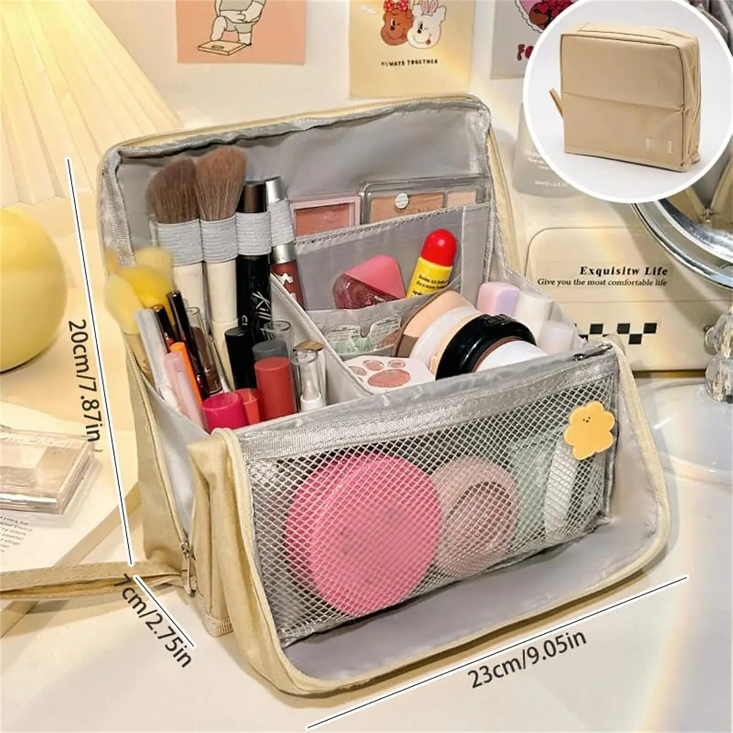 Standing Makeup Bag, Portable, Large Capacity, Doresty Stand up Makeup Bag, Vertical Large Opening Waterproof Multifunctional Make up Bags with Compartments, Travel-Friendly (Gray)