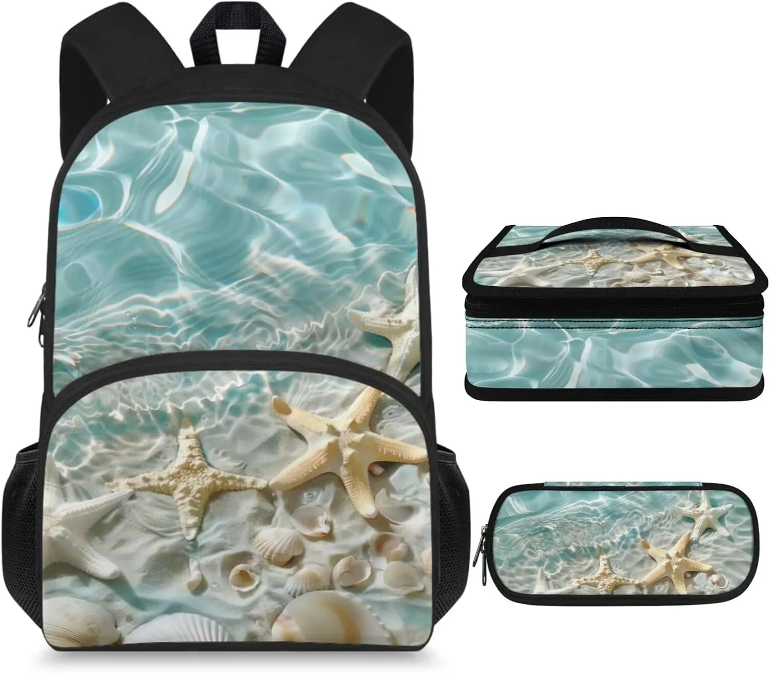 Starfish 3 Piece School Bag Set for Girls 15 inch Large Capacity Backpack and Lunch Box Set Water-Resistant Leakproof Lunch Bag for Outdoor Work University Shopping