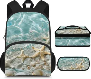 Starfish 3 Piece School Bag Set for Girls 15 inch Large Capacity Backpack and Lunch Box Set Water-Resistant Leakproof Lunch Bag for Outdoor Work University Shopping