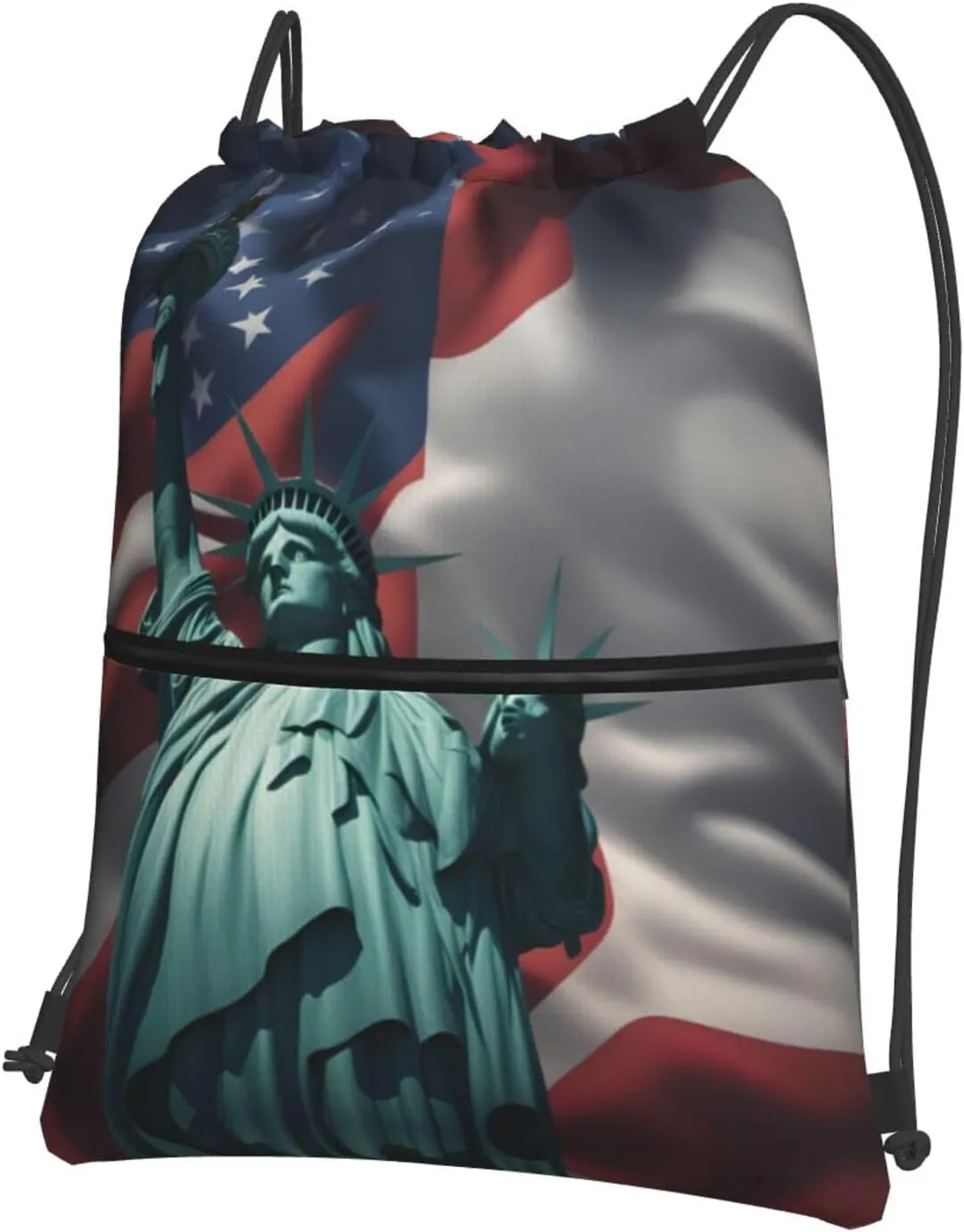 Statue Of Liberty Flag Drawstring Backpack String Bag Sackpack Cinch For Gym Shopping Sport Yoga