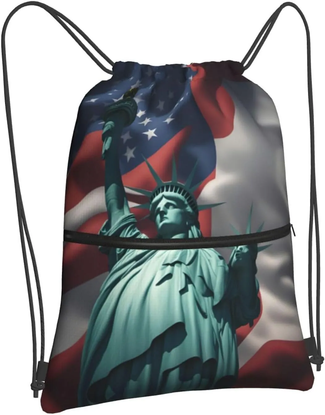 Statue Of Liberty Flag Drawstring Backpack String Bag Sackpack Cinch For Gym Shopping Sport Yoga