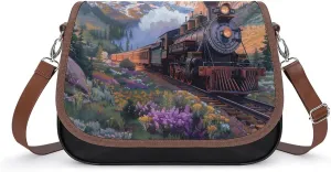 Steam Engine Train Leather Crossbody Bags for Women Travel Shoulder Backpack Messenger Bag Adjustable Shoulder Strap