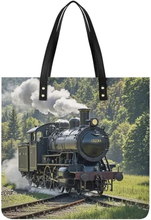 Steam Train Tote Bag Leather Handbag Shopper Purse Shoulder Bag for Women Office Laptop Bag Gift