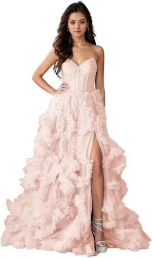 Strapless Prom Dress for Women Tulle A Line Long Boning Split Side Evening Ball Gown Formal 2025