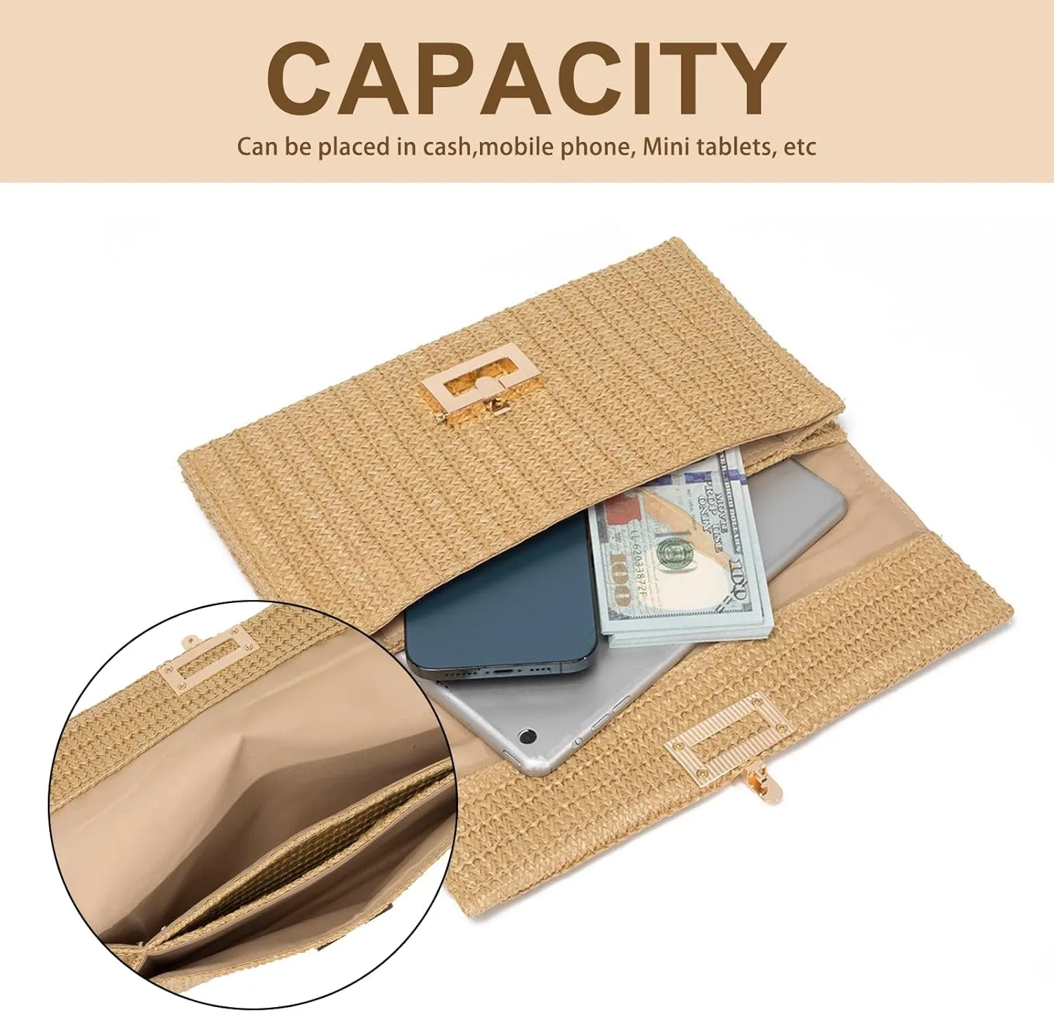 Straw Crossbody Bag for Women Summer Designer Evening Handbag Casual Beach Straw Shoulder Bag
