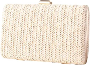 Straw Evening Bag for Women Handwoven Clutch Bag Bridal Wedding Purse Ladies Handbag Elegant Shoulder Bag
